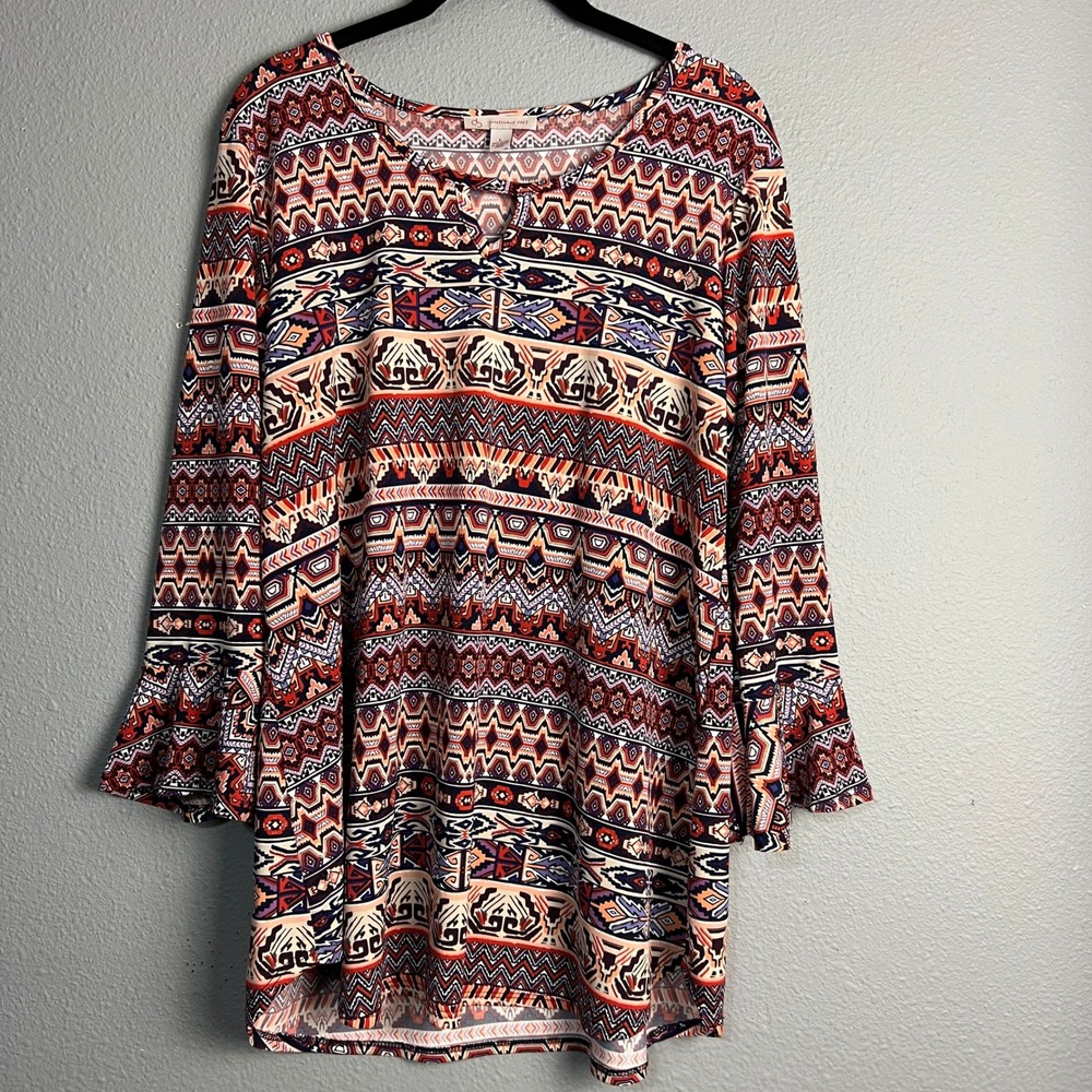 Cato Tunic Dress Bohemian‎ Striped Print Bell Sleeve Casual Career Wear Size L